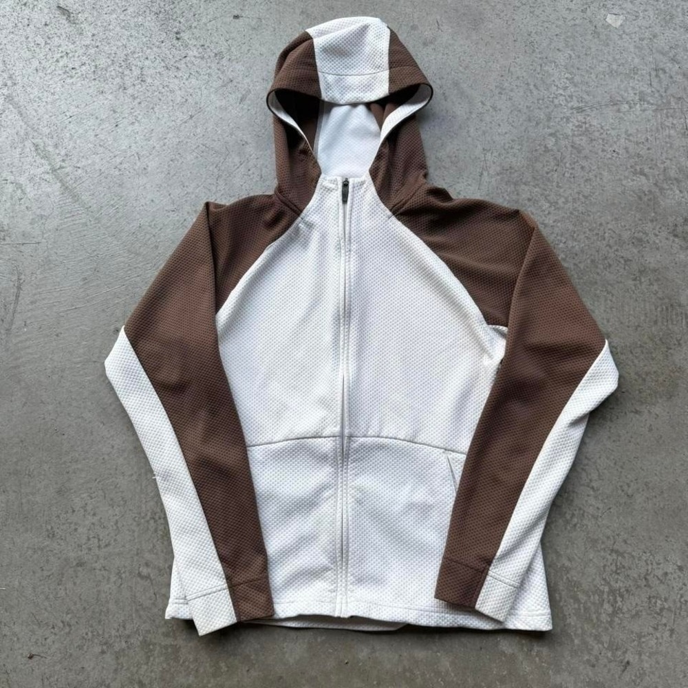 Salomon Full Zip Up Hoodie Brown White Women's M Skiing Snowboarding Mid Layer